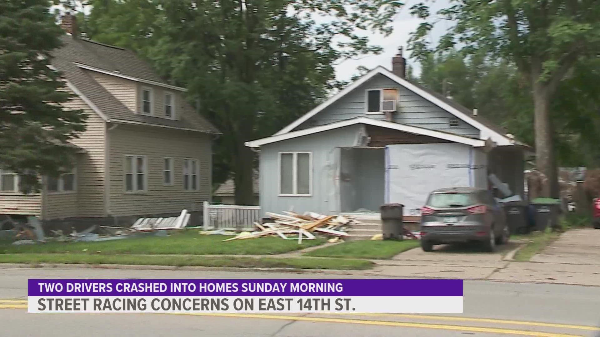 After a pair of car crashes in Des Moines damaged four homes yesterday, residents are increasingly concerned about street racers in the area.