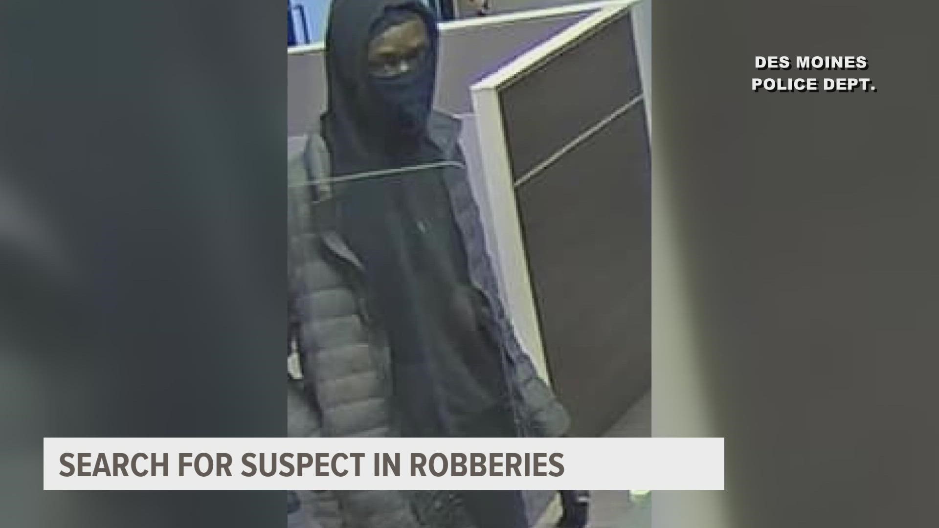 Police say the suspect was seen on surveillance cameras robbing two different banks.