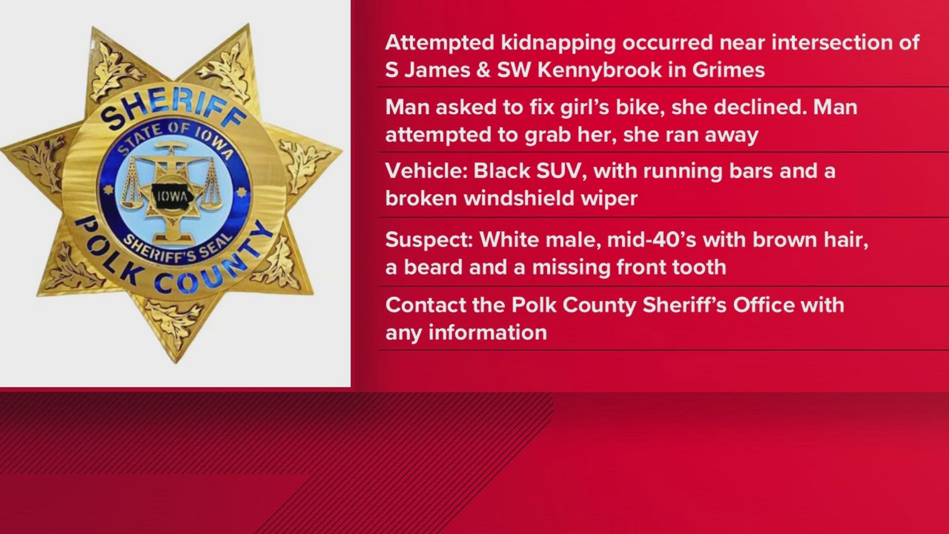 Suspect at large after Grimes girl escapes kidnapping attempt Thursday ...