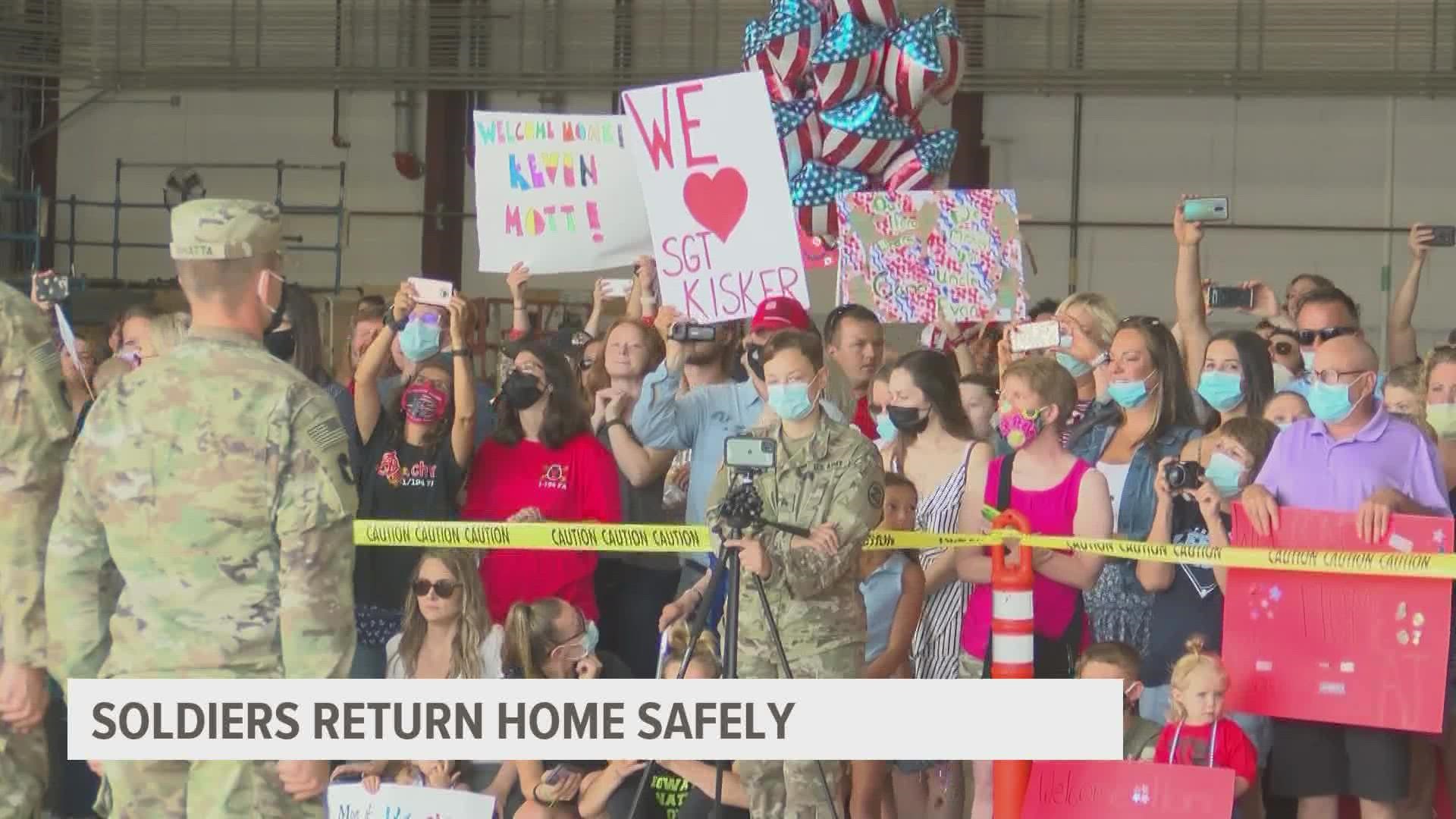 The soldiers returned Saturday from a nearly year-long deployment overseas.