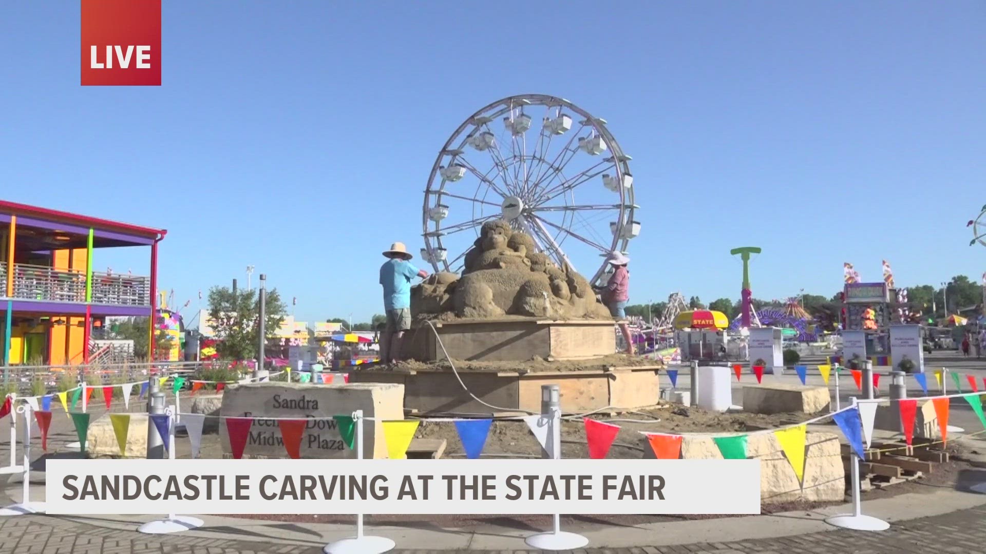 Every year, Brandi and Greg Glenn spend the Iowa State Fair sculpting a new sandcastle. The Glenns are professional sculptors who travel the U.S. creating this art.