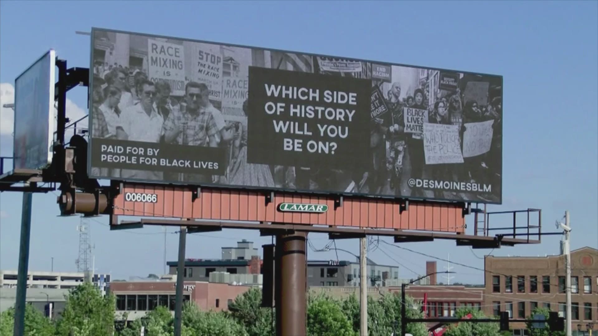 Local BLM billboard asks "Which side of history will you be on?"