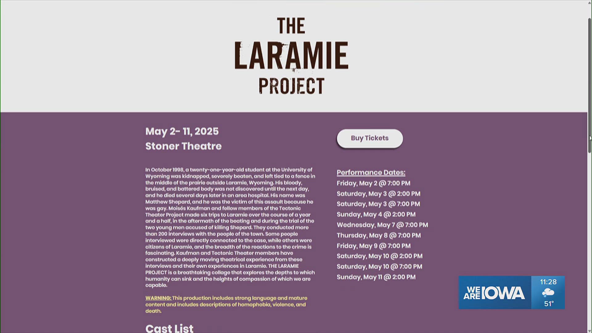 Catch "The Laramie Project" at the Stoner Theatre May 2-11 and learn more at dmyat.org