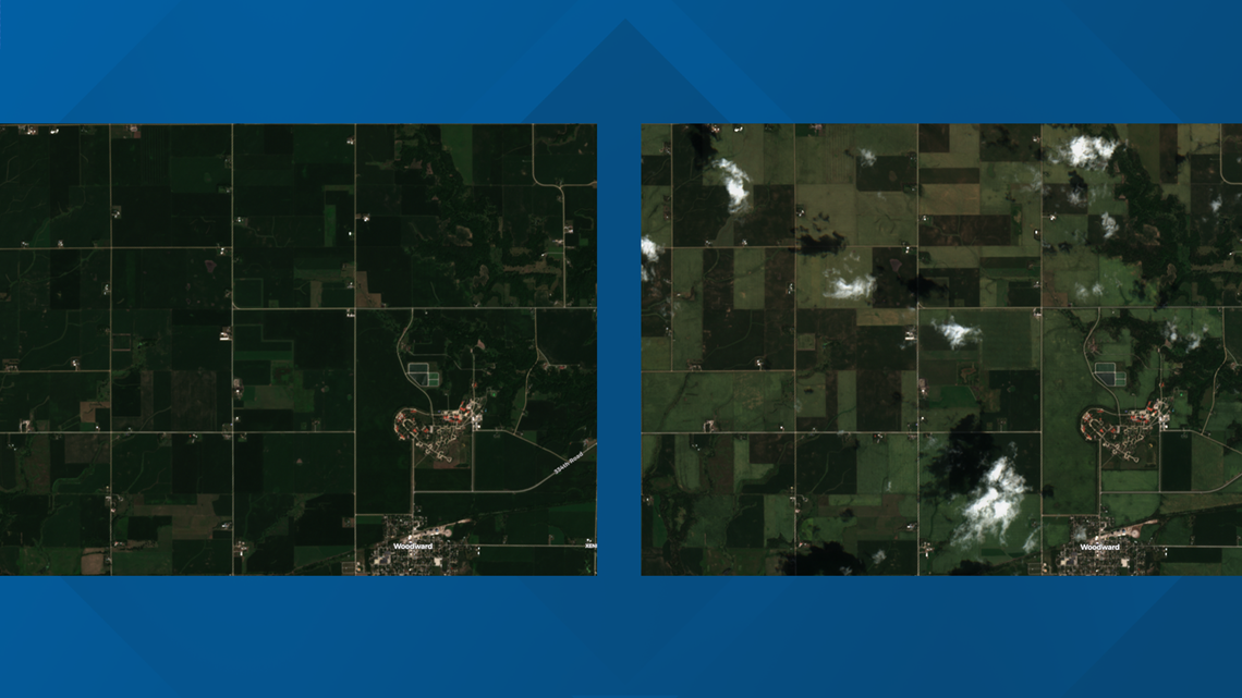 NASA satellite photos show derecho damage of Iowa fields