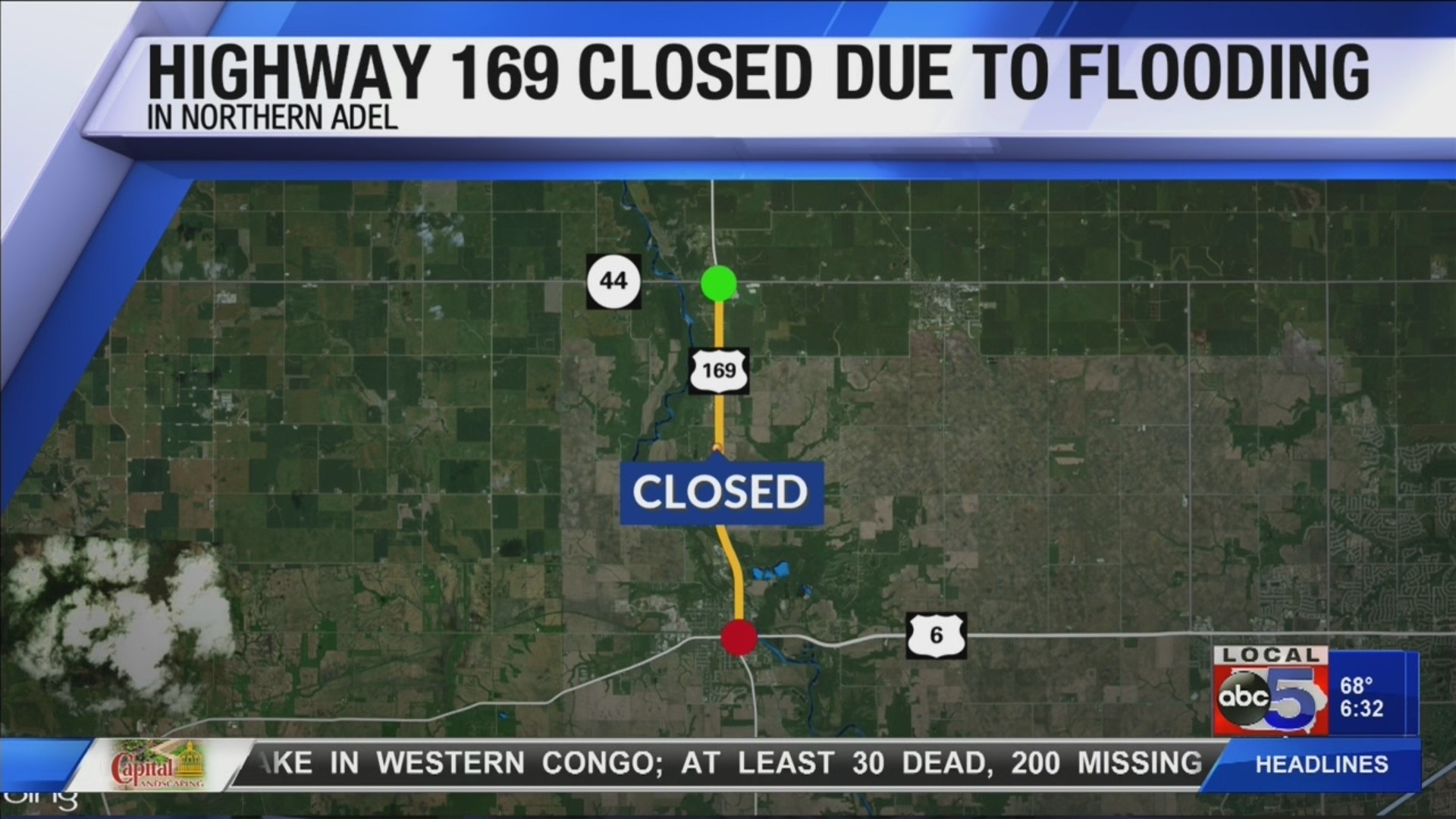 Highway 169 north of Adele closed this morning