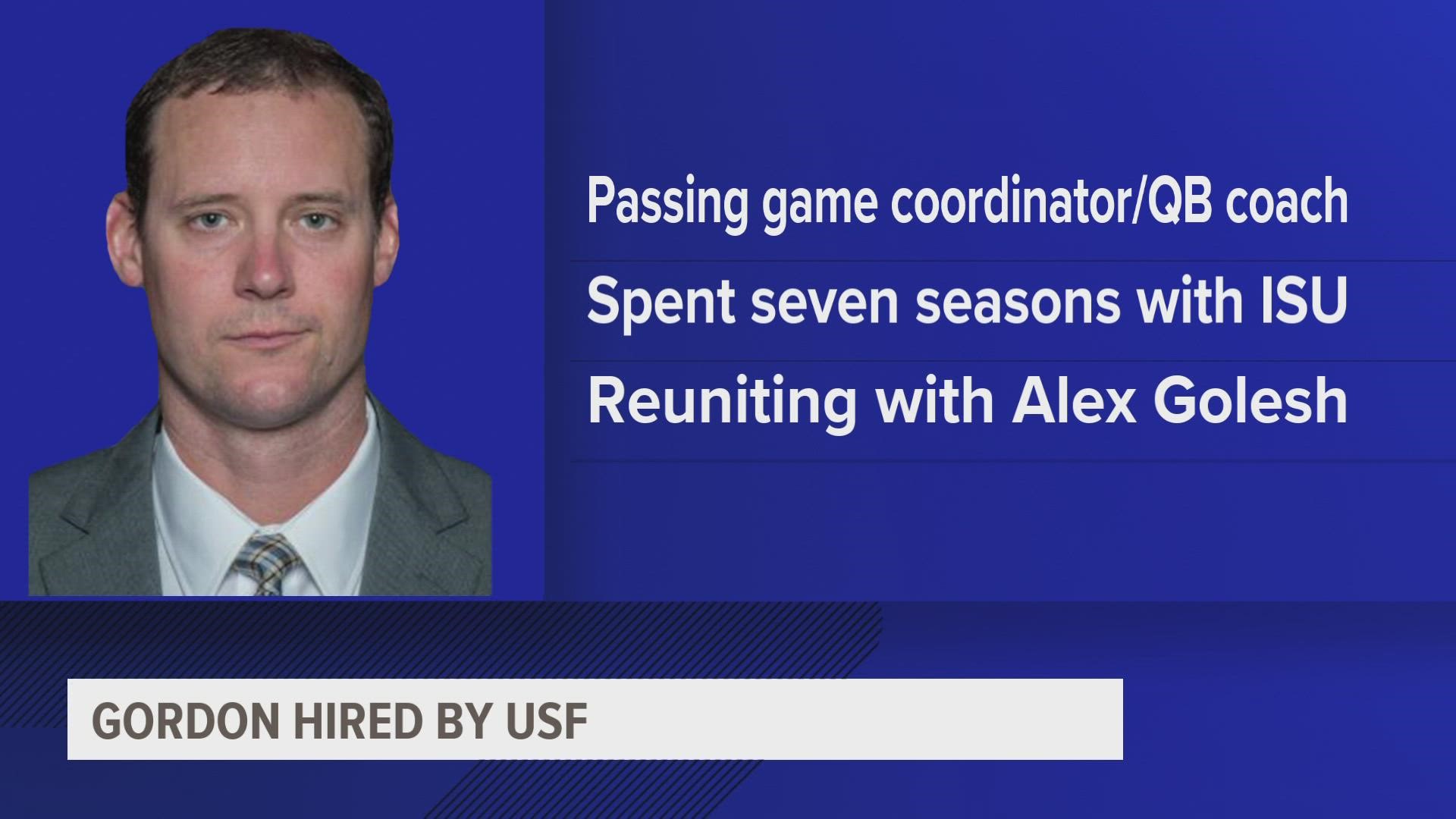 He's been with the Cyclones since 2019 and has spent seven seasons with ISU. At USF, he'll be the passing game coordinator and quarterback coach.