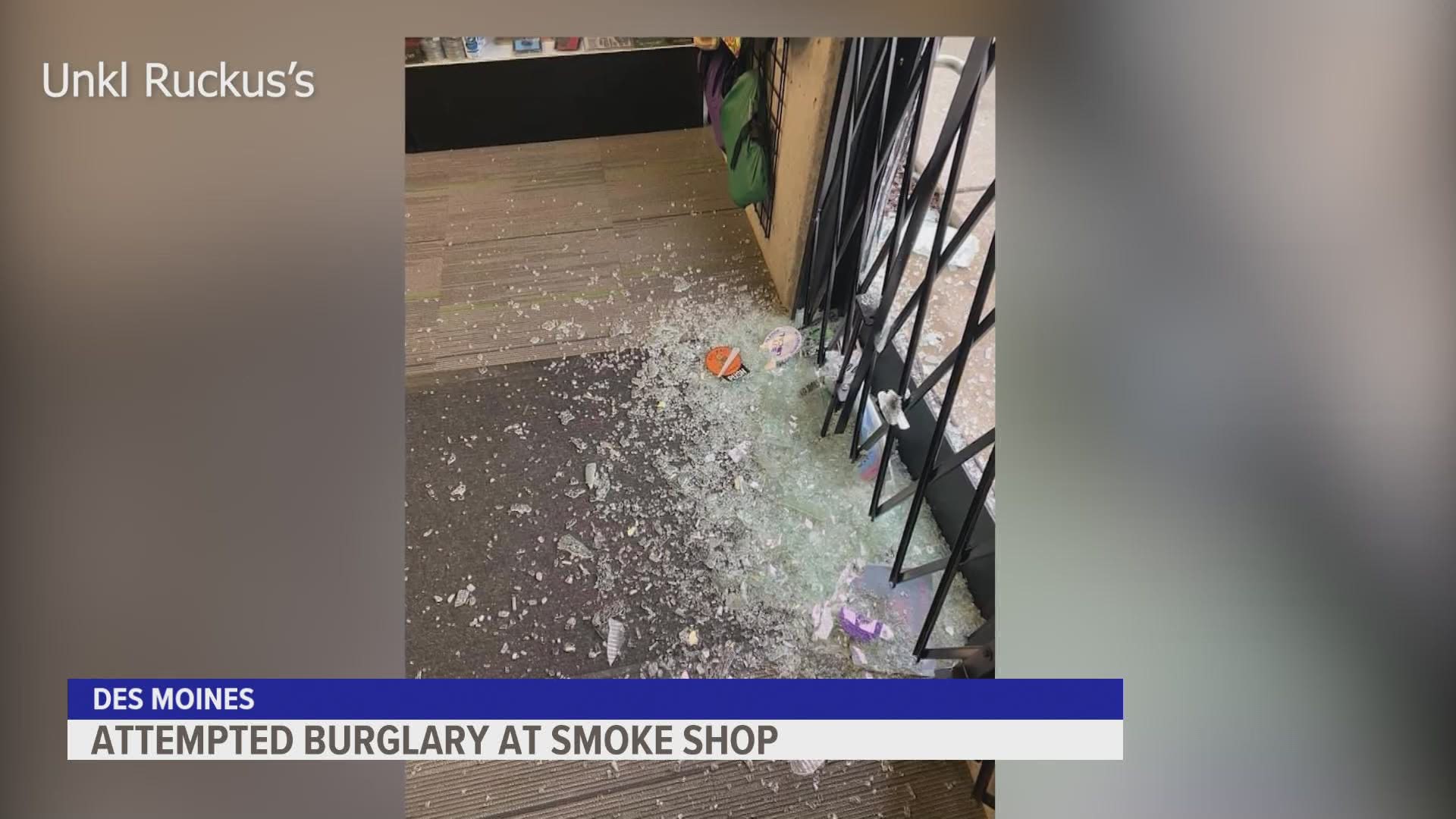 Unkl Ruckus's Smoking Emporium and Skate Shop owner Carol Horton said the alarms didn't go off after the crash. Now the search is on for the suspect.