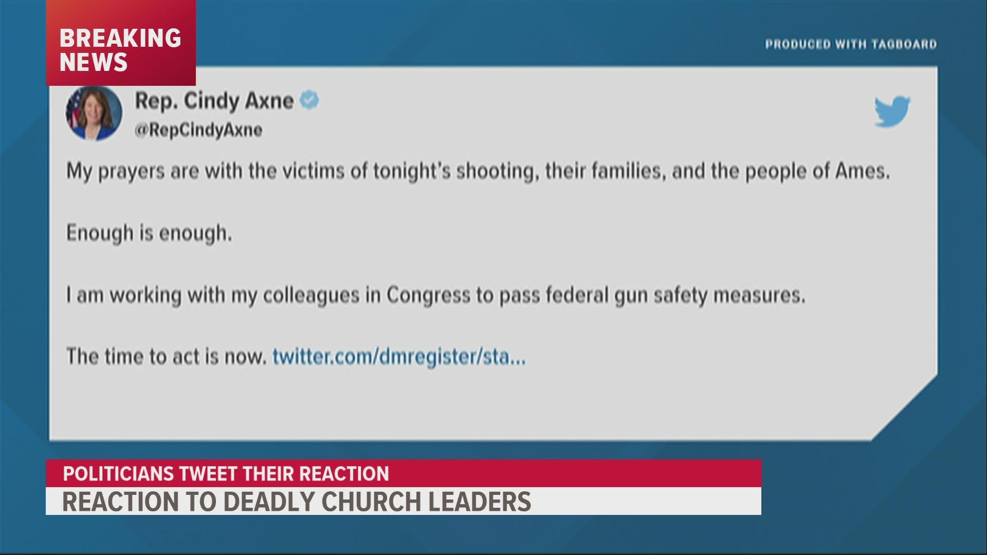 Iowa legislators took to social media to react to the Ames shooting that left three dead.