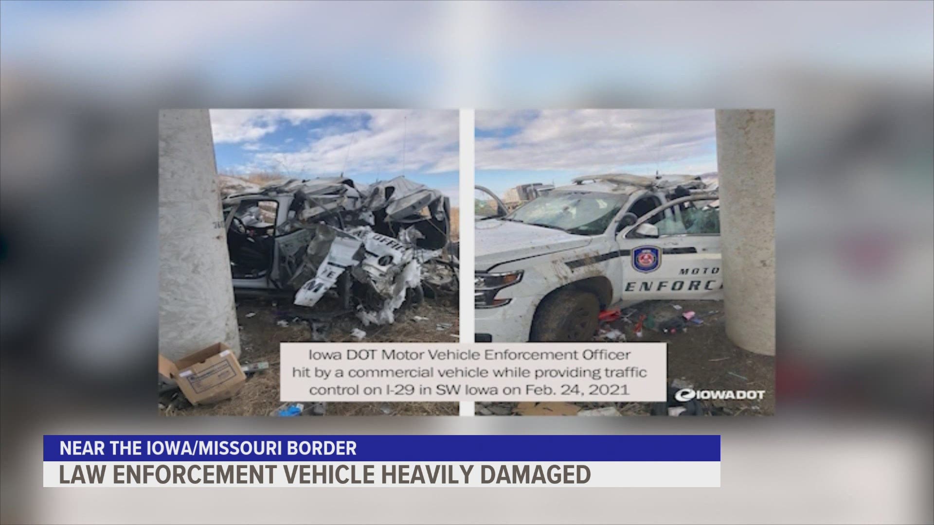 The Iowa DOT said one of their motor vehicle enforcement vehicles was hit in a crash this week.