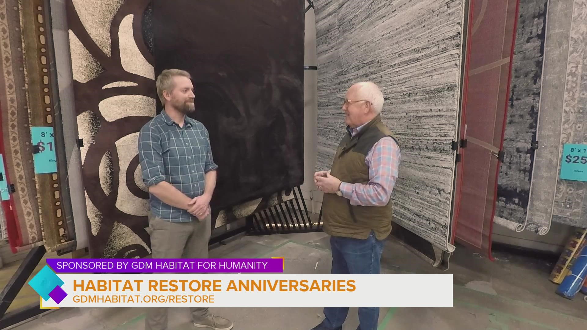 Dana Folkerts, Greater Des Moines Habitat for Humanity ReStore Director, visits with Terry Rich to talk about the anniversaries of their two stores | Paid Content