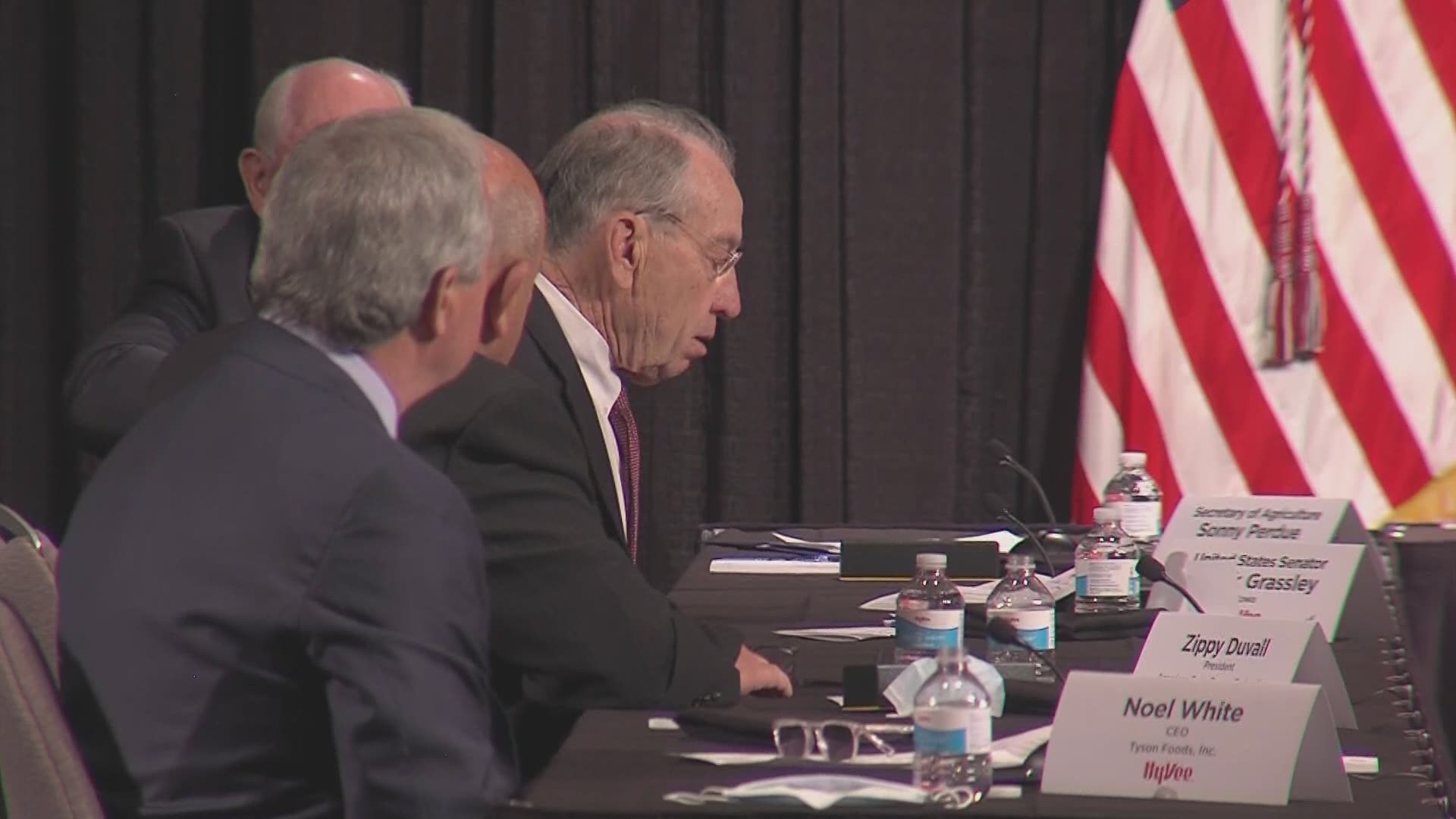 Sen. Chuck Grassley spoke up at a roundtable at Hy-Vee headquarters Friday, with Vice President Mike Pence in attendance.