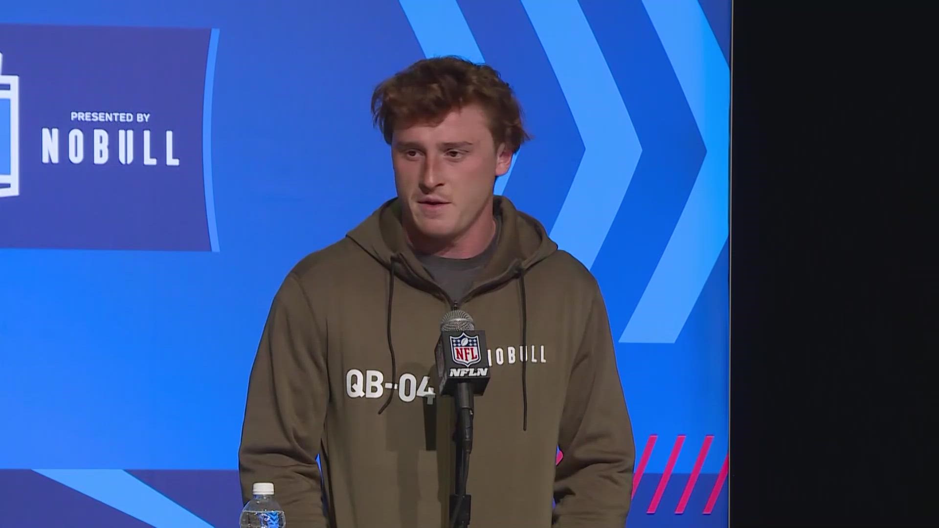 Max Duggan speaks at 2023 NFL Combine