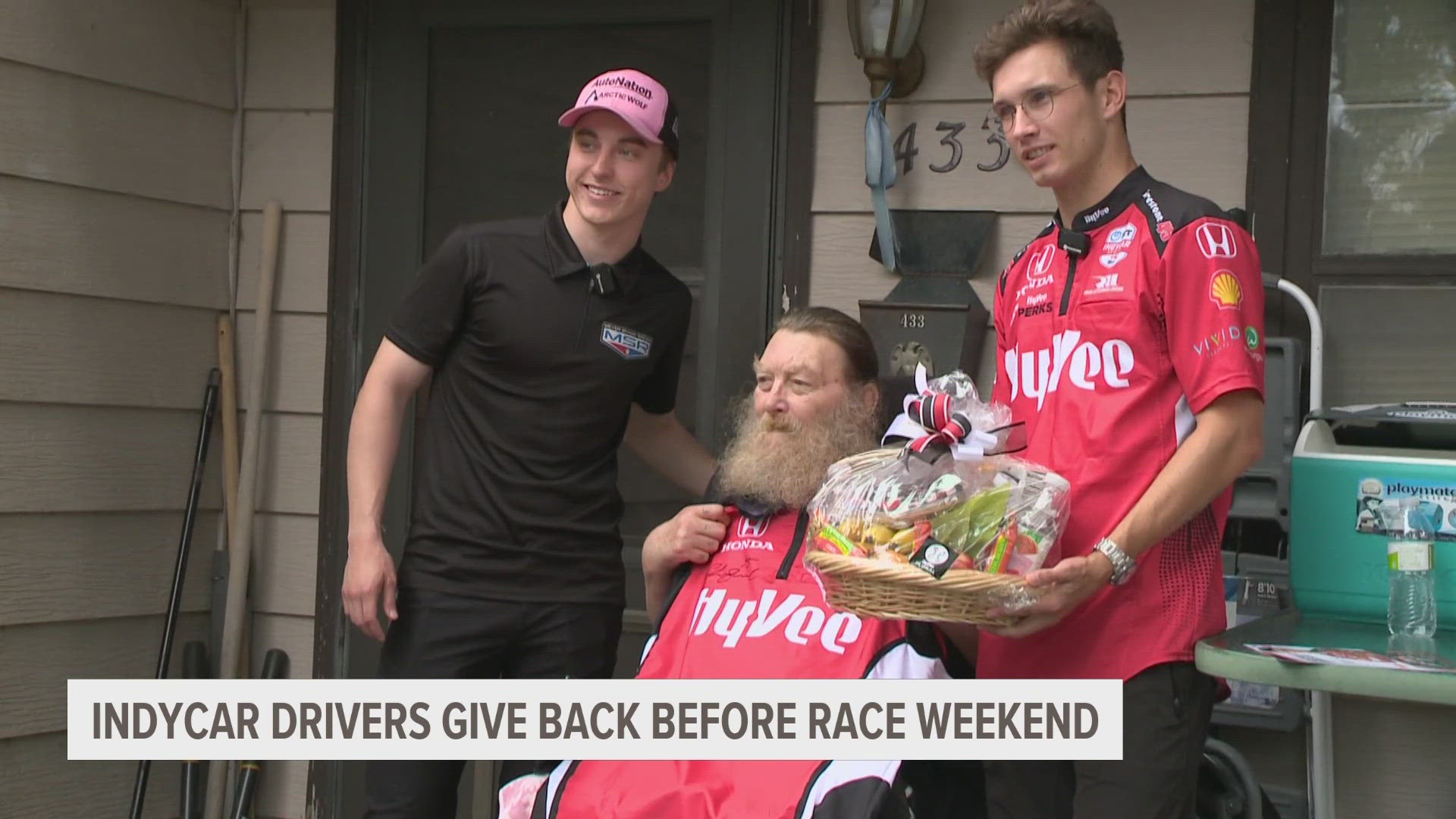 Christian Lundgaard and David Malukas got to tour the Wesley Life Meals on Wheels facility in Des Moines before making special deliveries to people around the city.