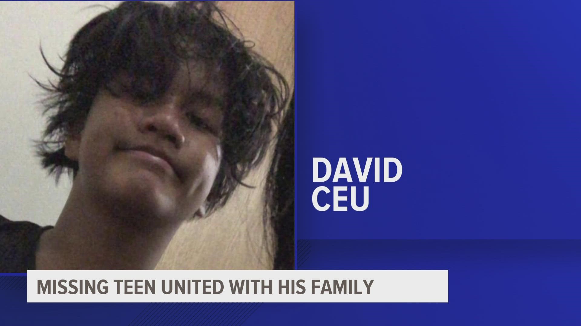 Missing Urbandale teen, David Ceu, found, according to police