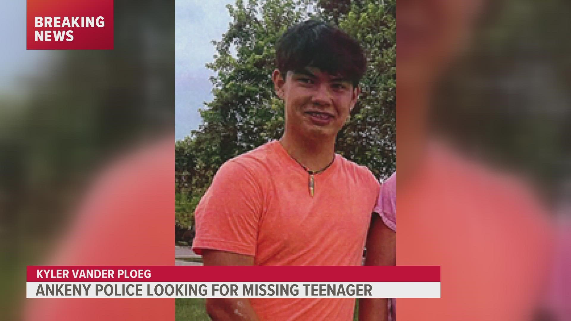 Ankeny Officers need your help looking for 15-year-old Kyler Vander Ploeg.