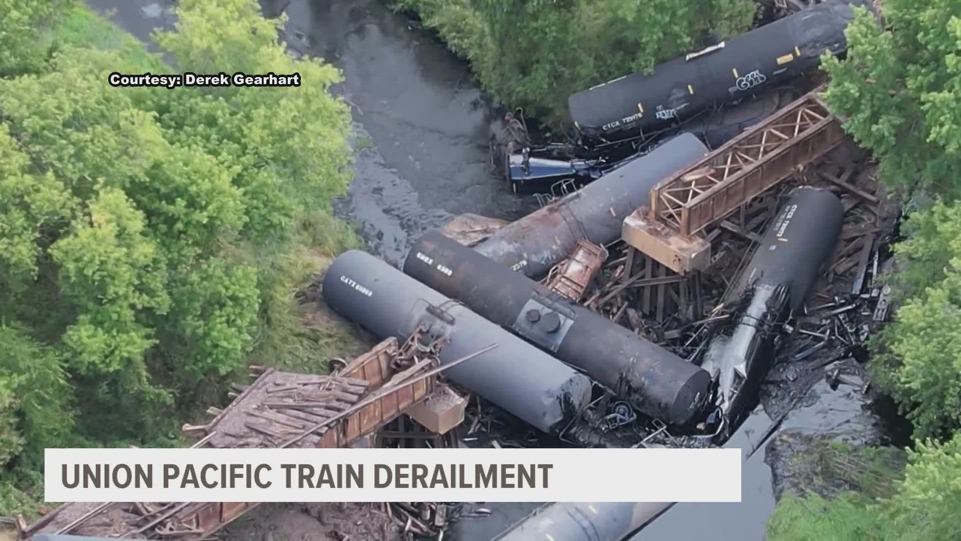 Derek Gearhart says his friend tipped him off about the derailment. As soon as he heard the news, Gearhart grabbed his drone and camera and took to Hampton.