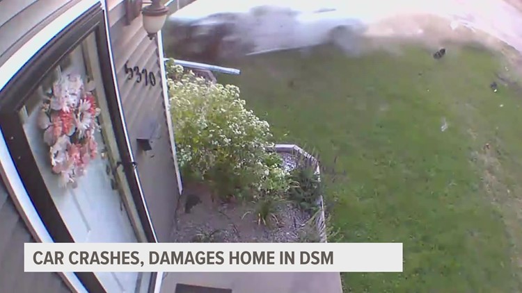 WATCH: Security footage captures car crashing into Des Moines home
