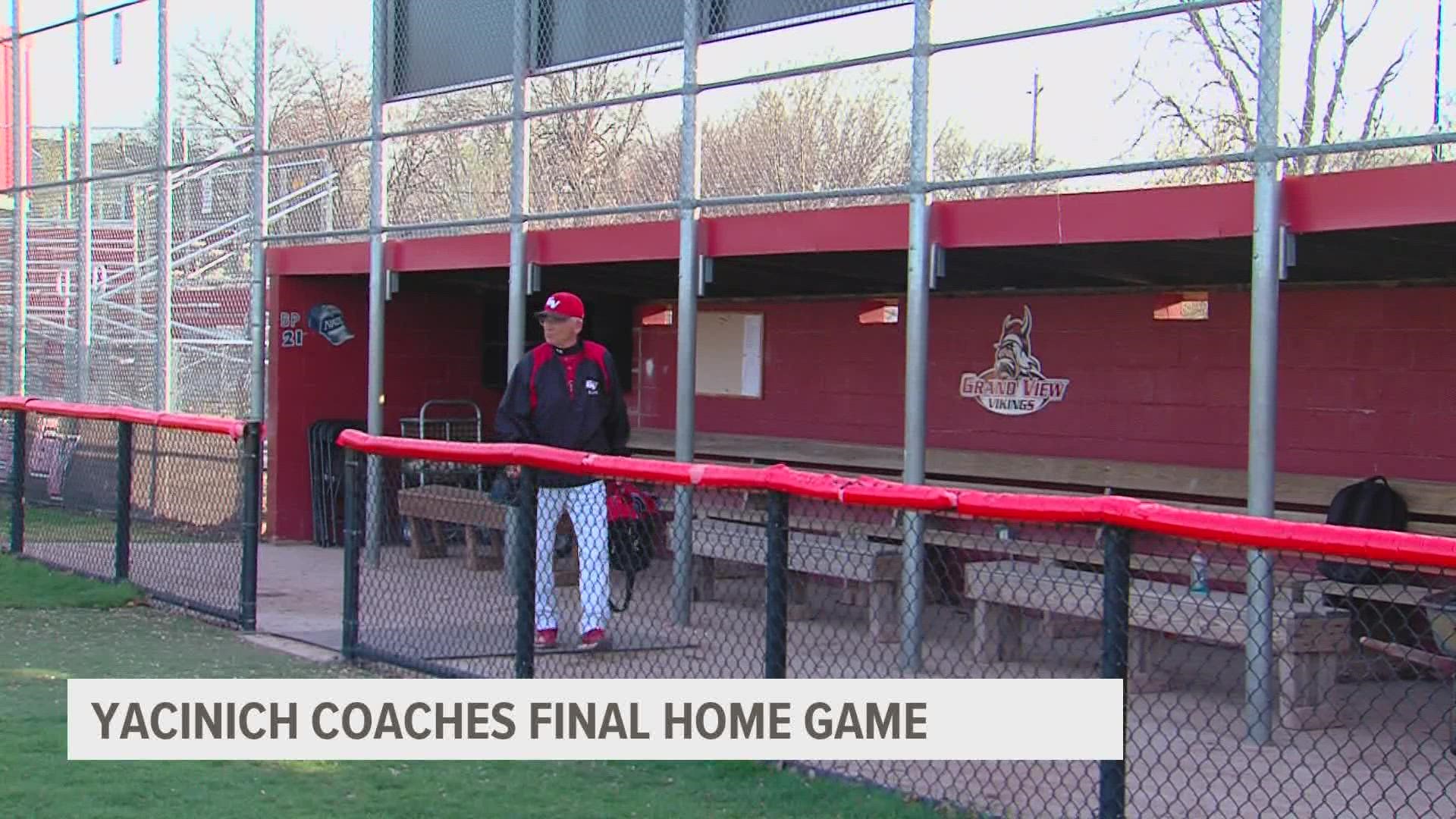 Wednesday marked the end of an era for the Grand View baseball program, as legendary head coach Lou Yacinich coached his final home game.