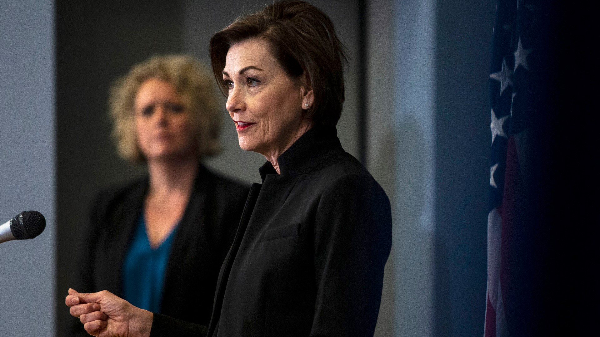 Gov. Kim Reynolds is moving forward with reopening the state as cases and deaths continue to increase. She defends her decision at a press conference on April 29.