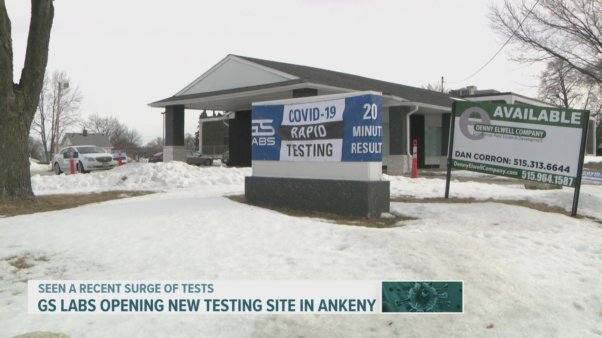 The positivity rate peaked at 35% in late January. GS Labs opened a new test site in Ankeny this week to meet growing demand.