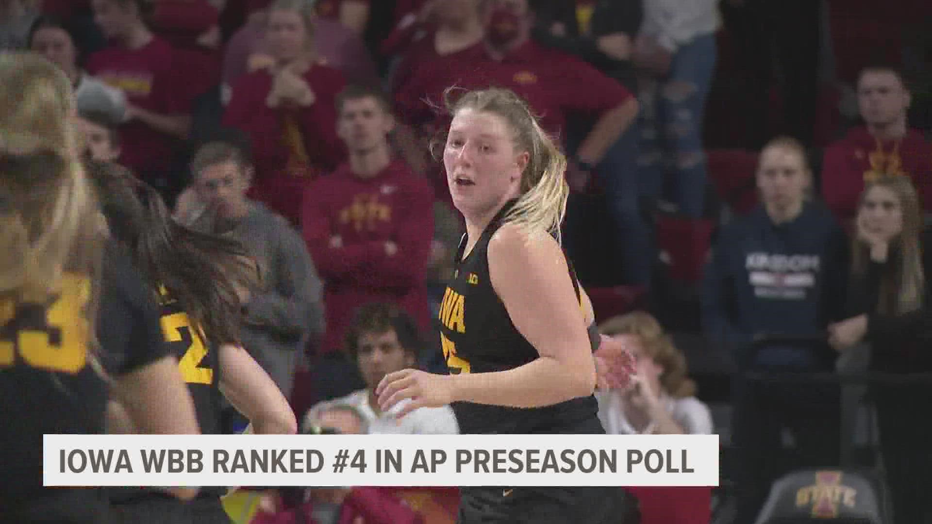 The Iowa women's basketball team came in at number four, their best ranking since 1994. The Hawkeyes were also picked to finish 1st in the Big 10.