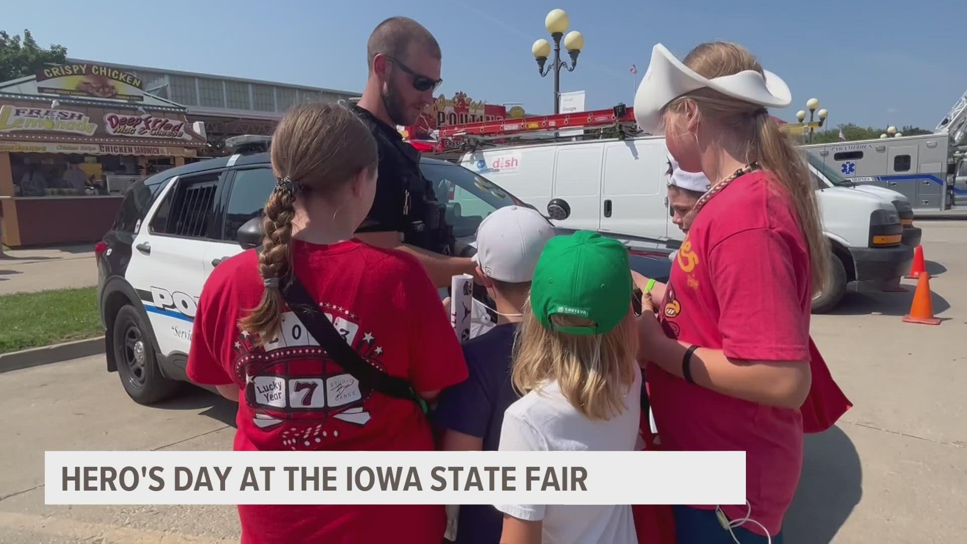 The 2023 Iowa State Fair's opening day theme was Hero's Day, so Iowa State Patrol, firefighters and police from various counties celebrated on the grand concourse.
