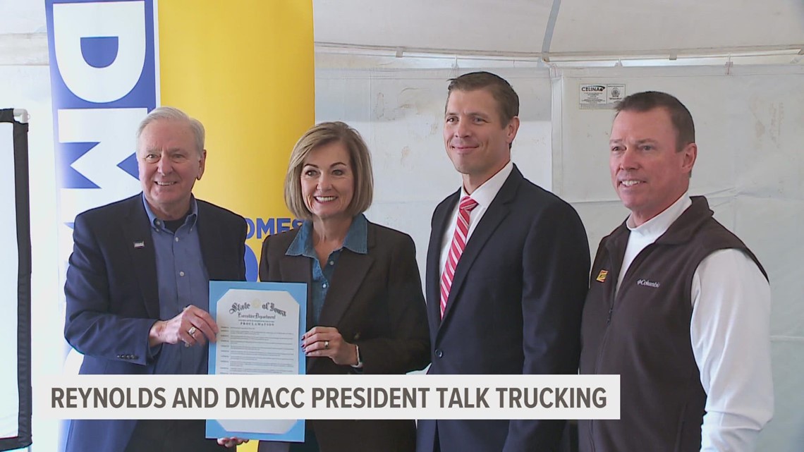 Gov. Reynolds and DMACC President promote a new recruitment campaign for the transportation institute