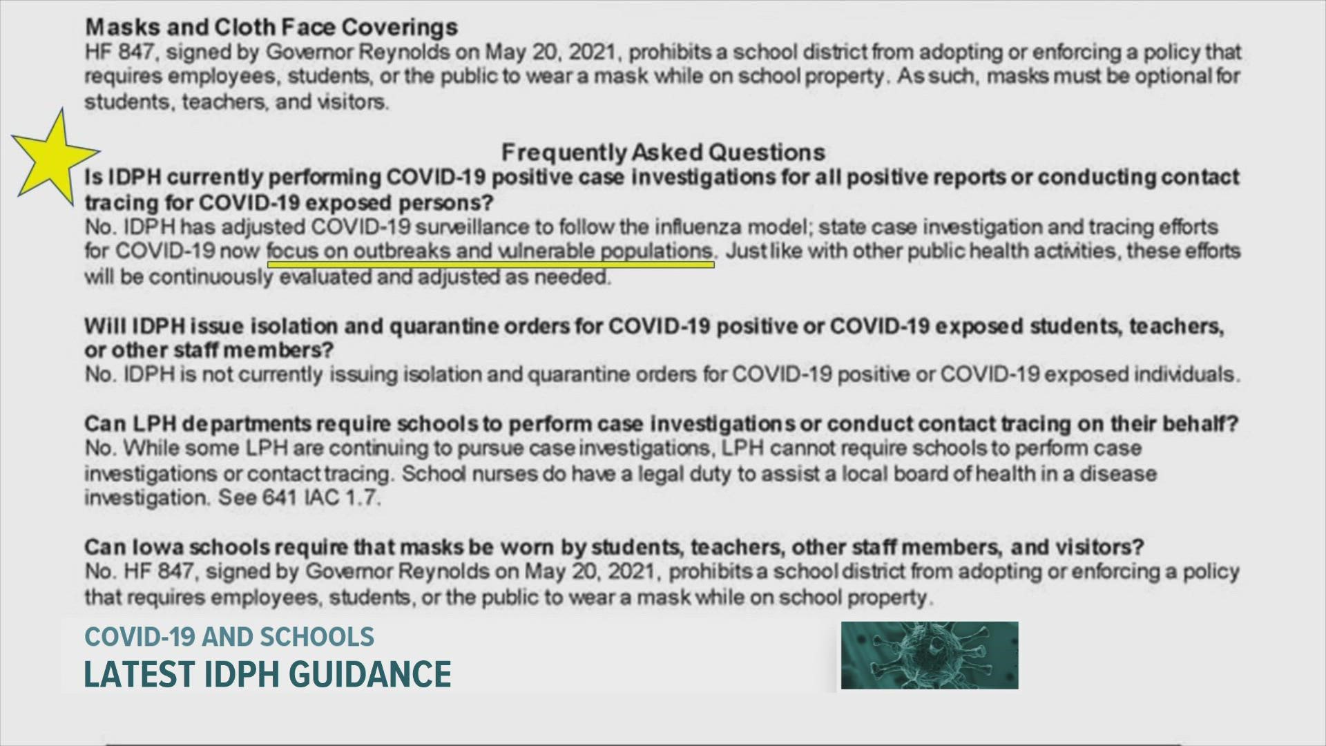 New documents given to county public health and school leaders show the latest guidance for coronavirus.