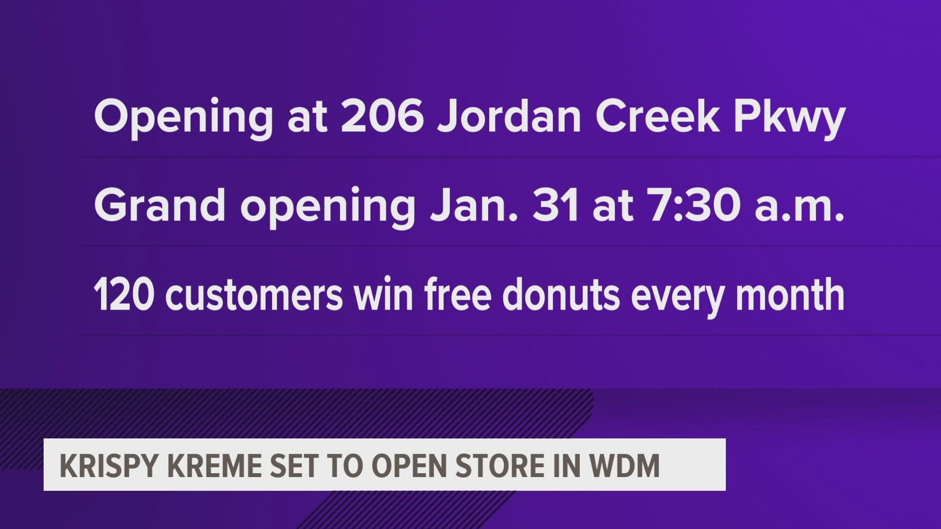The donut shop will open at 7:30 a.m. at the Jordan Creek Parkway location on the last day of the month.