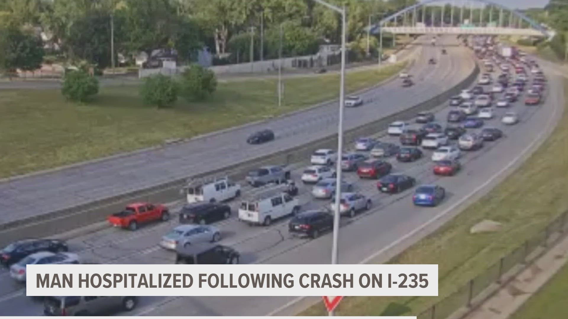 DMPD's traffic unit closed eastbound lanes around 5:20 p.m. Saturday to investigate the crash, causing significant traffic delays.