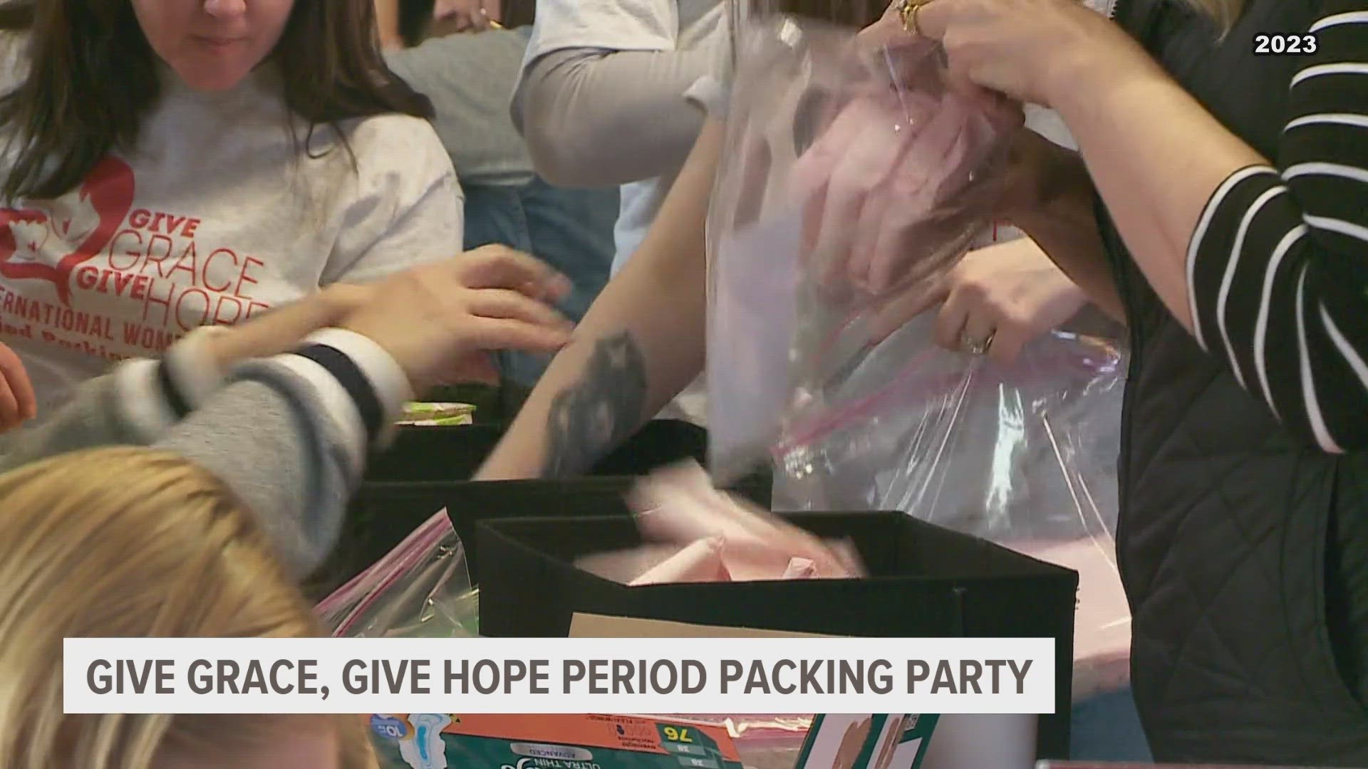 Give Grace, Give Hope is hosting its fifth annual "period packing party", during which volunteers will put together menstrual products to be donated across Iowa.