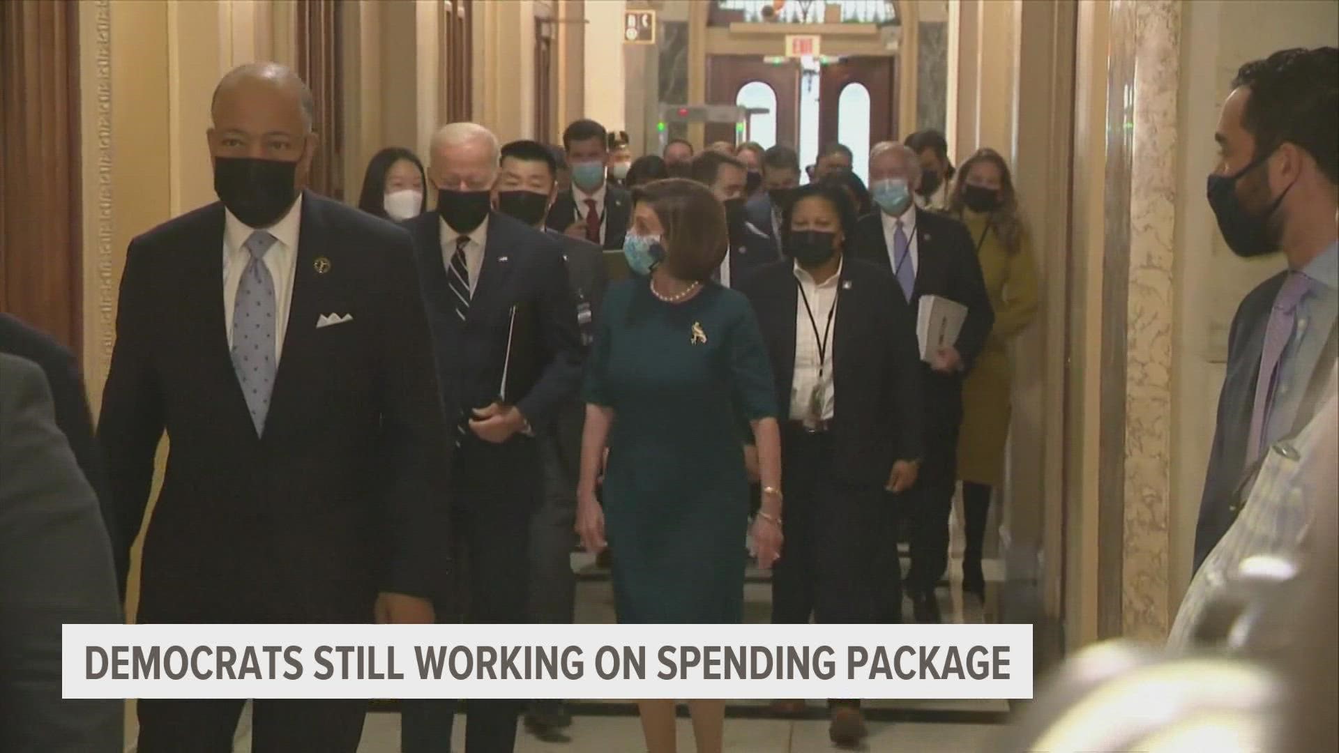 Before leaving Washington, Biden was pitching House Democrats to get behind a scaled-back $1.75 trillion ‘framework’ that he believes could pass the 50-50 Senate.
