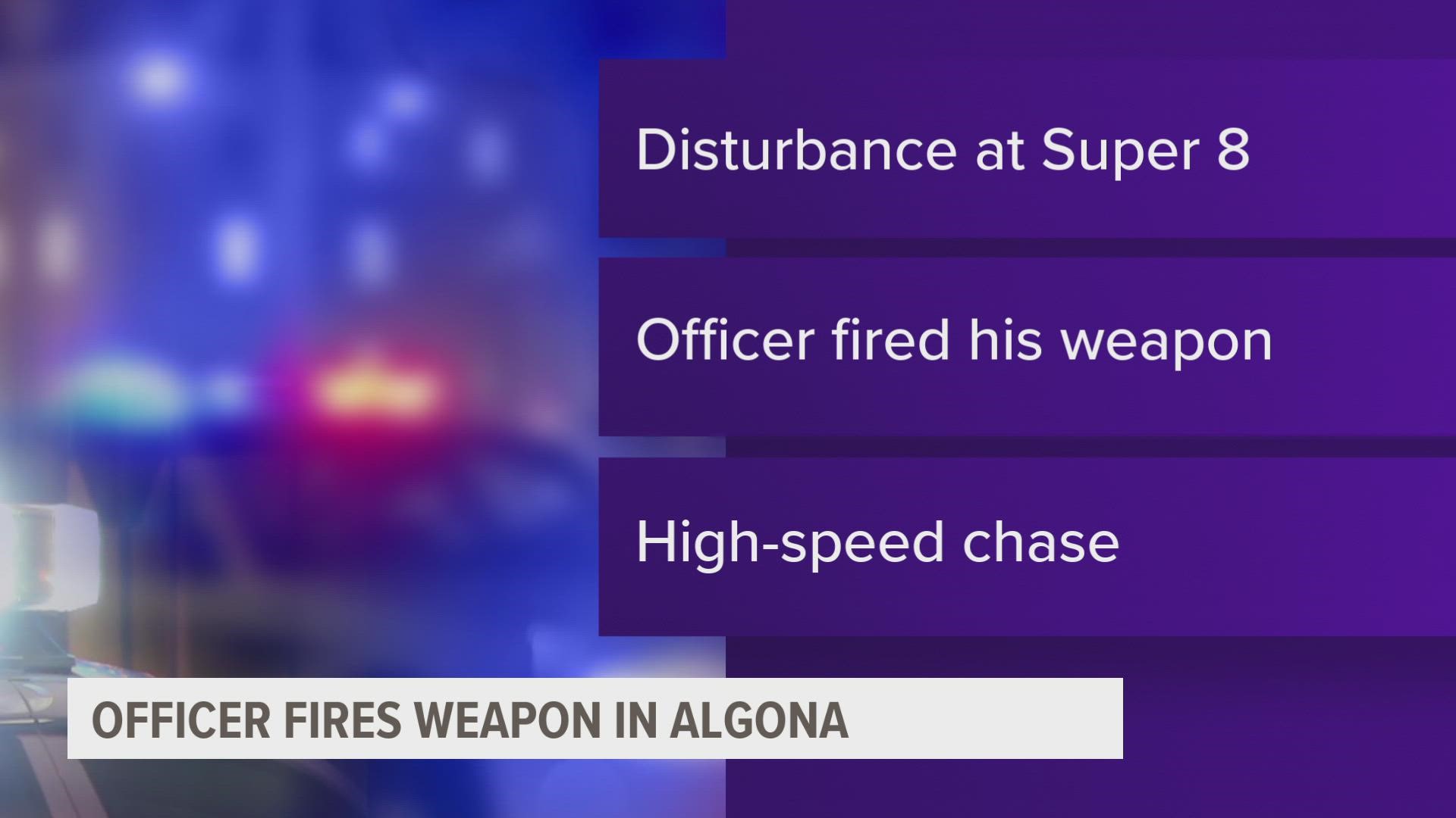 A press release from the Algona Police Department says an officer fired their weapon during the incident, but did not give details on the suspect.