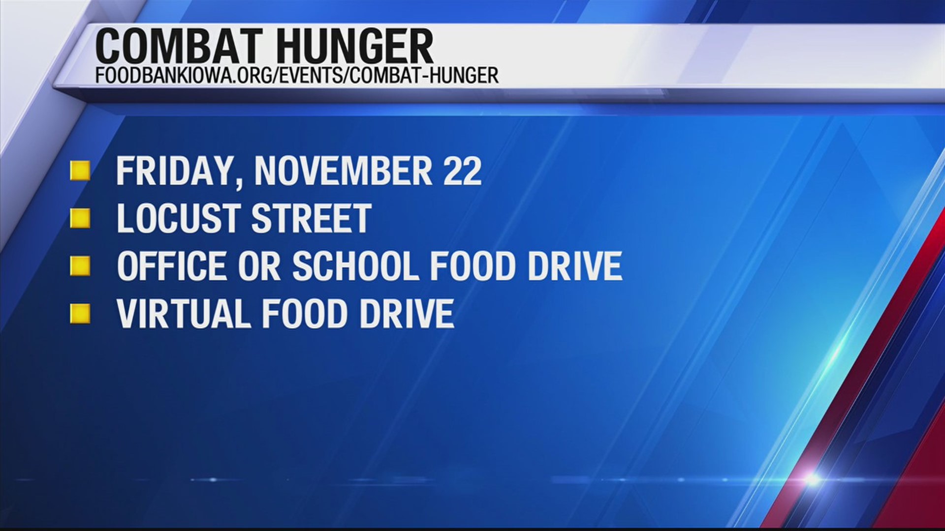 Combat Hunger is this Friday, November 22nd.