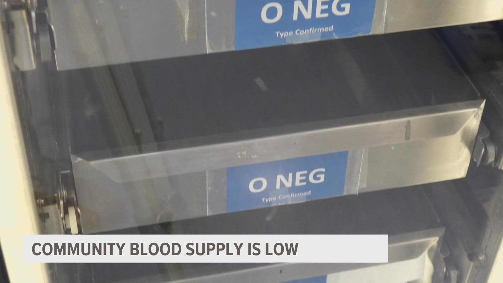The blood bank says it hasn't been able to hold its typical blood drives due to the pandemic.