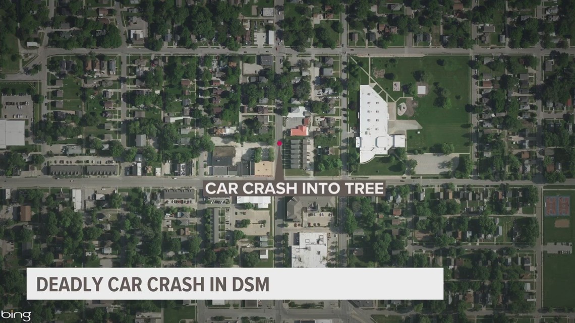 DMPD: 1 person dead after car collides with tree Tuesday night