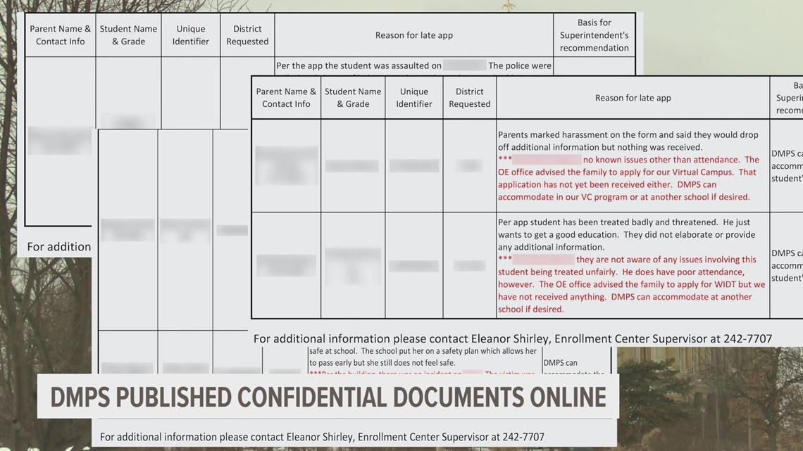 Des Moines Public Schools published confidential documents online
