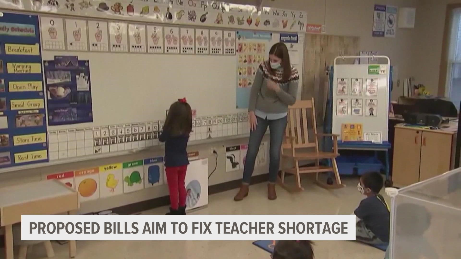 Bills would reduce some education requirements and let student-teachers fill in as substitutes in the classrooms where they've been placed.