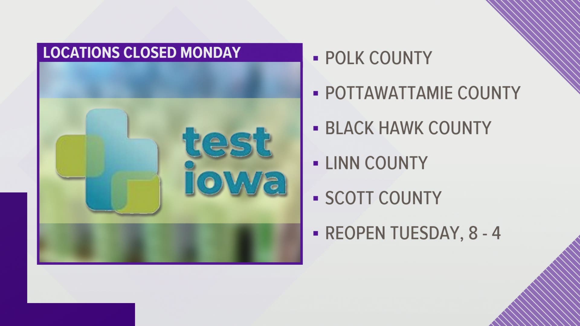 5 Test Iowa sites will be closed on Monday Jan. 18 for Martin Luther King Jr. Day, will reopen on Tuesday