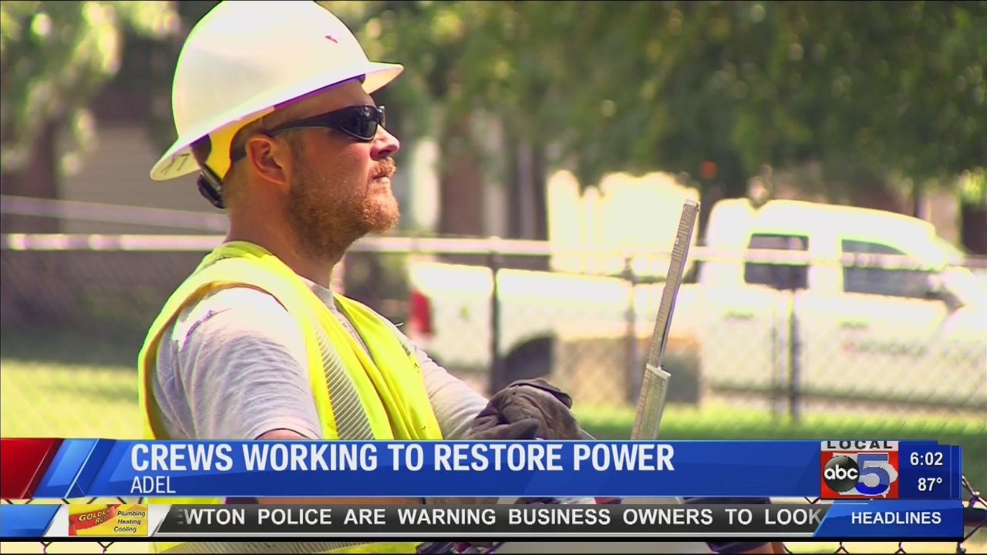 Crews from outside Des Moines working to help restore power after severe storms