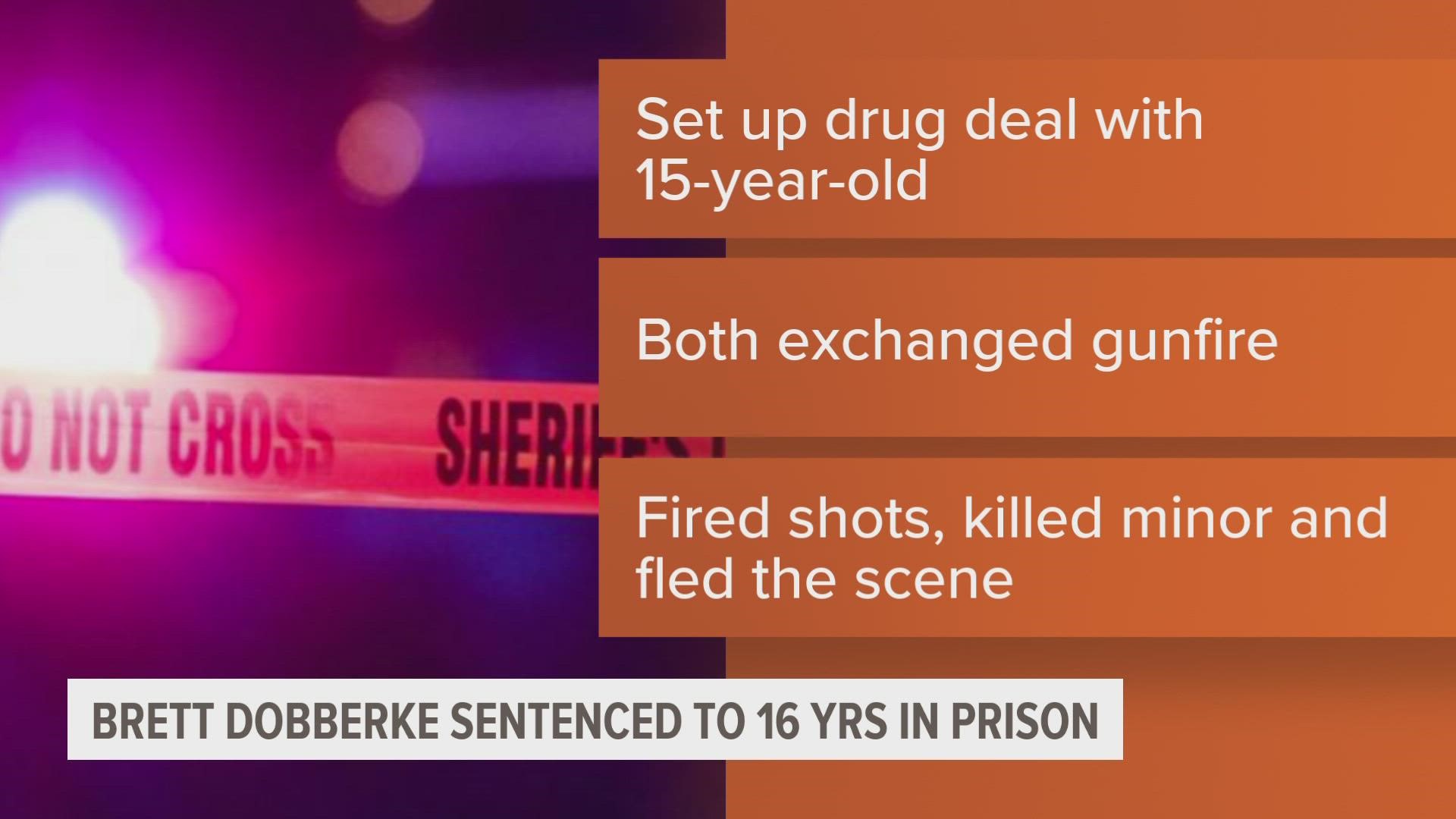Police say two teens attempted to arrest Brett Dobberke when gunfire was exchanged and a teen was killed.