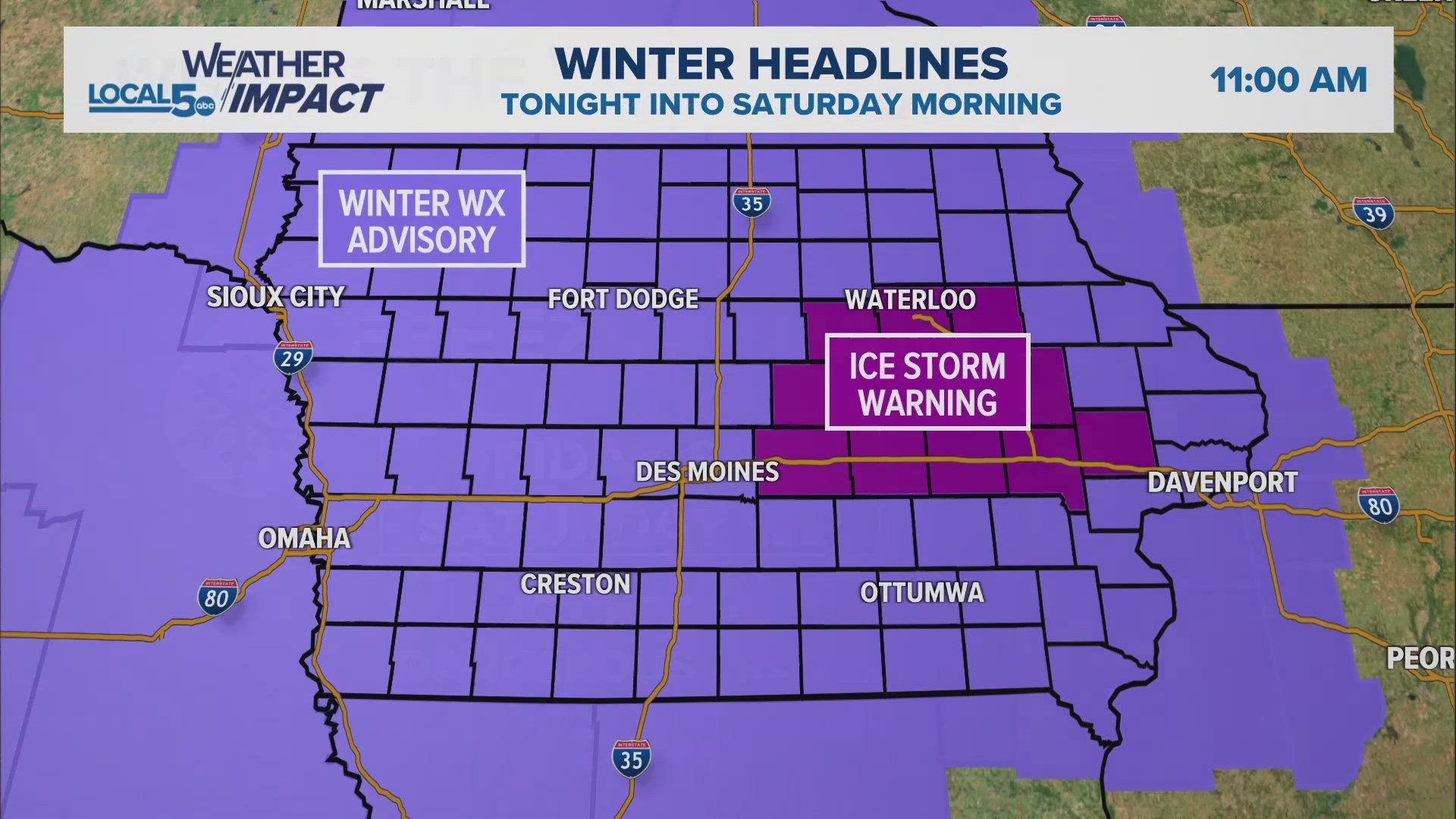 Some Iowans can expect to see freezing rain while the rest of state is under a Winter Weather Advisory from Friday afternoon into Saturday morning.