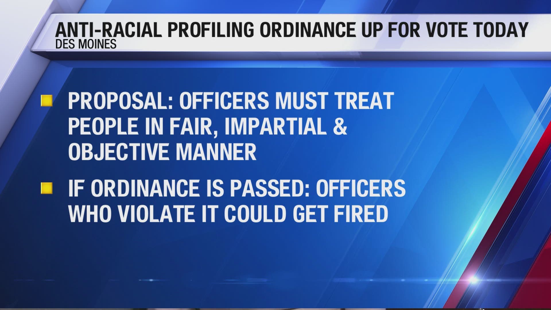 If passed at Monday night's city council meeting, officers who violate the ordinance could be fired.