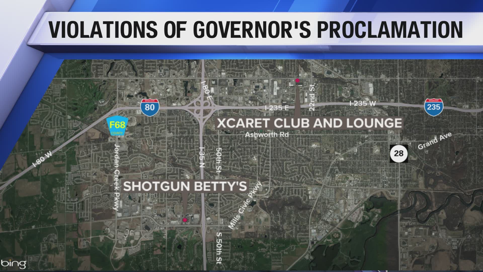 The Iowa Alcoholic Beverages Division announced Wednesday that it filed hearing complaints against six businesses for violating Gov. Kim Reynolds' proclamation.