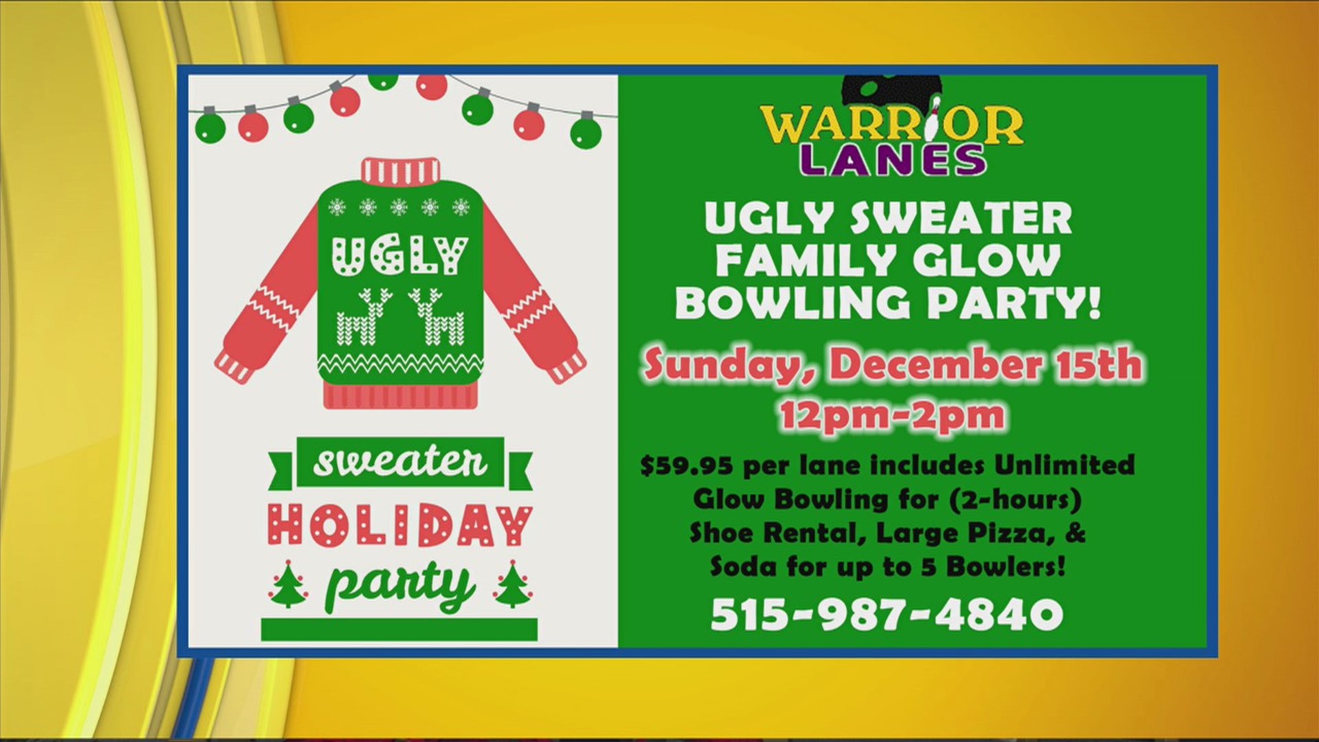 Warrior Lanes Ugly Sweater Family Glow Bowling Party
