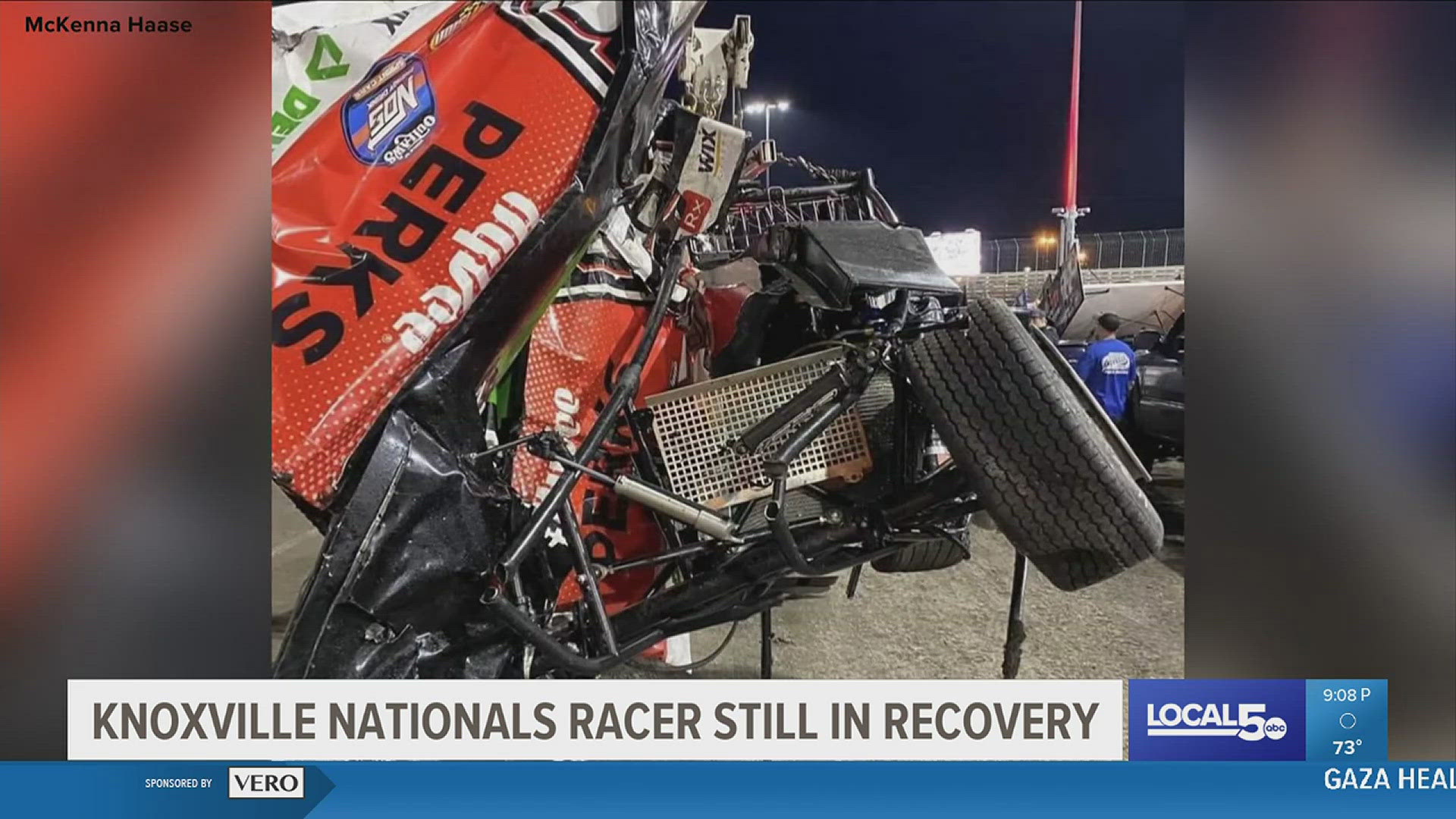 Haase's sprint car collided with another car, flipping over before coming to a stop on the track.