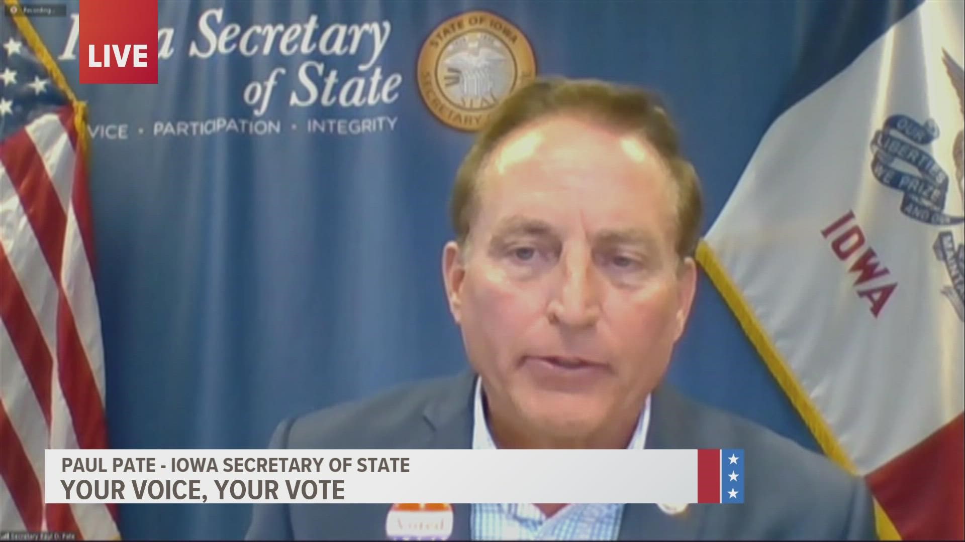 Paul Pate serves as the chief election officer in Iowa. His office saw over 300,000 people cast a ballot tonight.