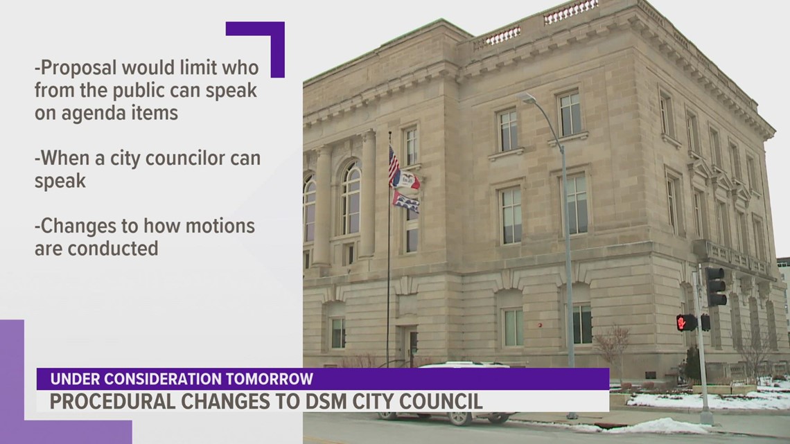 Procedural changes at the Des Moines City Council under consideration Monday