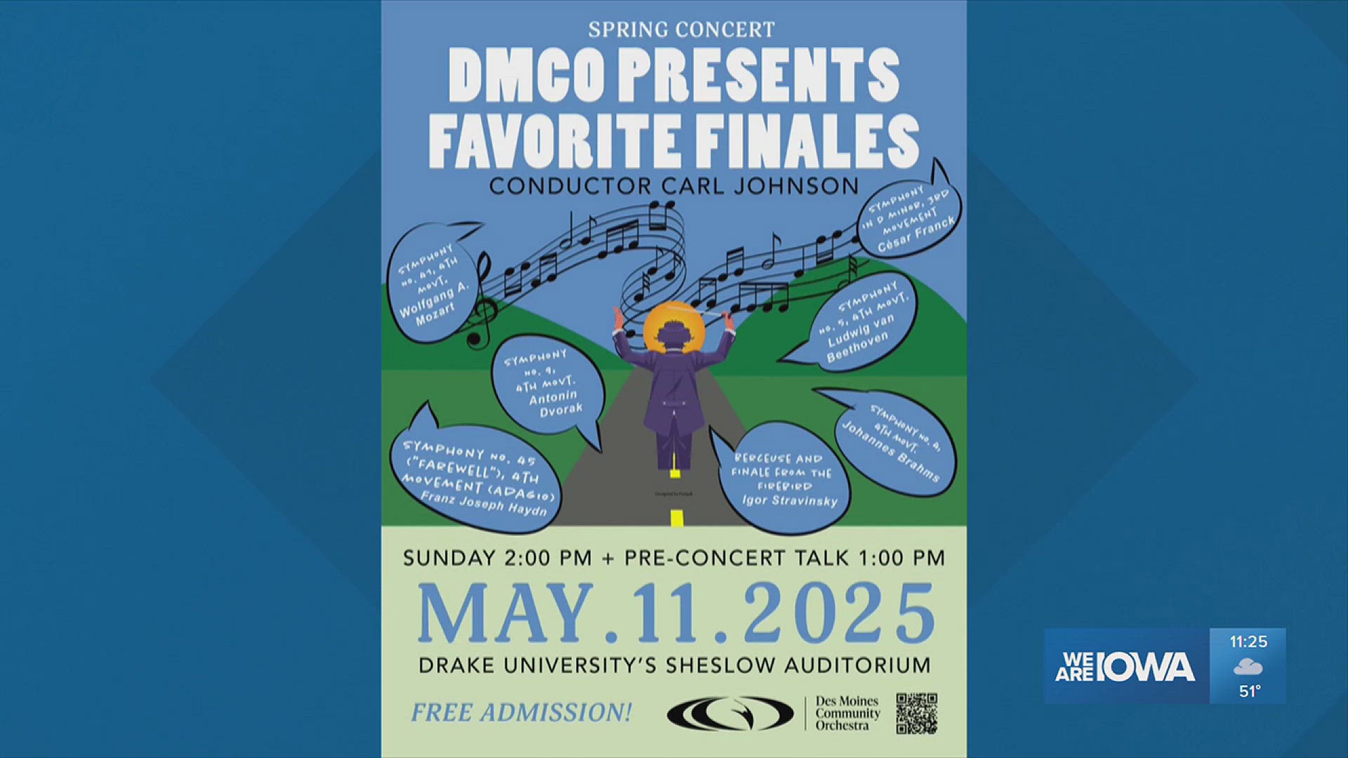 The concert will take place on Sunday, May 11 at Drake University's Sheslow Auditorium. Learn more at https://www.desmoinescommunityorchestra.org/