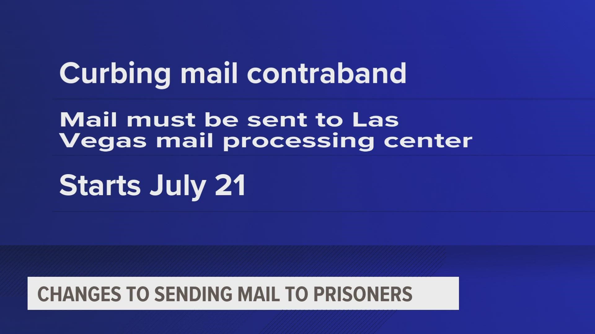 Incoming non-legal mail must be sent to a central mail processing facility in Las Vegas, Nevada, beginning July 21, says IDOC.